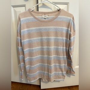 Lou & Grey Womens S Striped Blush Pink Blue Drop Shoulder Soft Lightweight